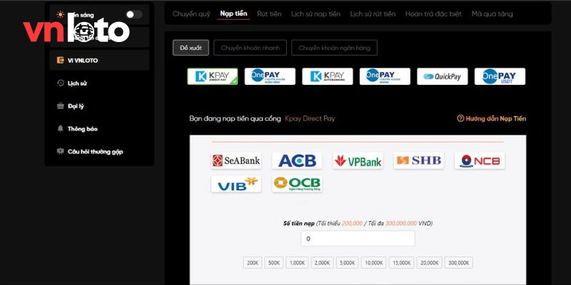 Cách thức nạp tiền Vnloto chuẩn nhất cho mọi thành viên